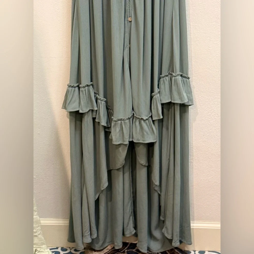Free People Sage Blue Ruffled Maxi Dress